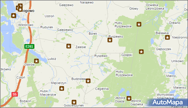 mapa Ryszewo gmina Rogowo, Ryszewo gmina Rogowo na mapie Targeo