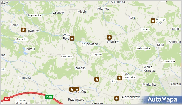 mapa Rządza gmina Jakubów, Rządza gmina Jakubów na mapie Targeo