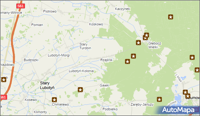 mapa Rząśnik gmina Stary Lubotyń, Rząśnik gmina Stary Lubotyń na mapie Targeo