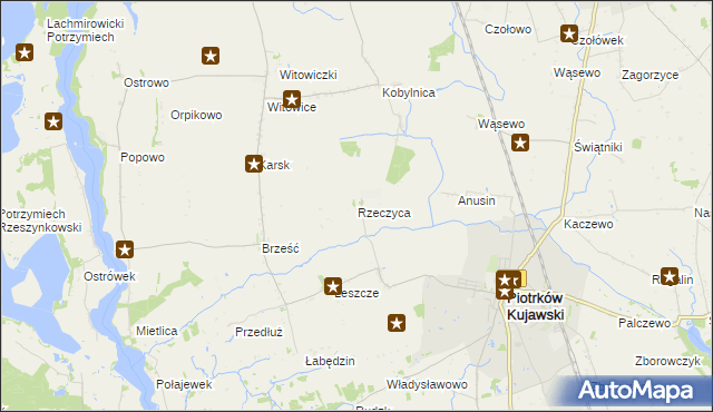 mapa Rzeczyca gmina Piotrków Kujawski, Rzeczyca gmina Piotrków Kujawski na mapie Targeo