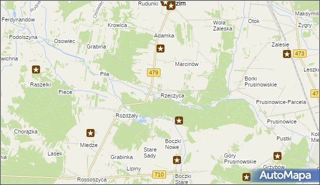 mapa Rzeczyca gmina Zadzim, Rzeczyca gmina Zadzim na mapie Targeo