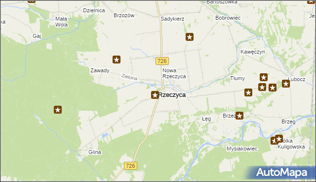 mapa Rzeczyca powiat tomaszowski, Rzeczyca powiat tomaszowski na mapie Targeo