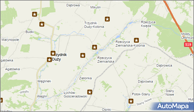 mapa Rzeczyca Ziemiańska, Rzeczyca Ziemiańska na mapie Targeo