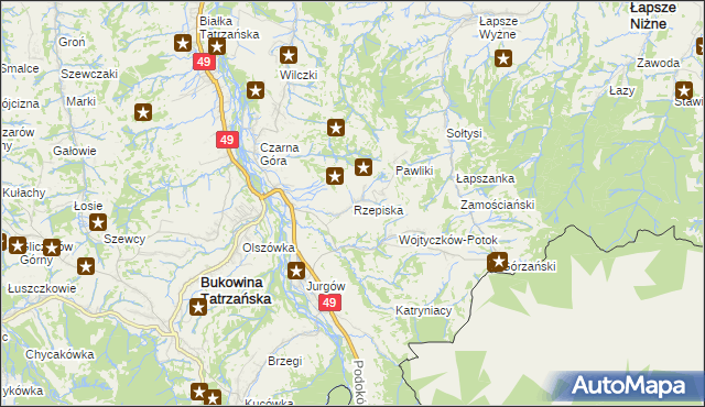 mapa Rzepiska gmina Bukowina Tatrzańska, Rzepiska gmina Bukowina Tatrzańska na mapie Targeo