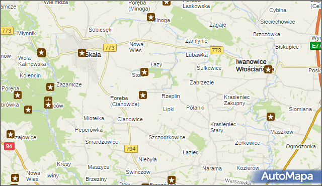 mapa Rzeplin gmina Skała, Rzeplin gmina Skała na mapie Targeo