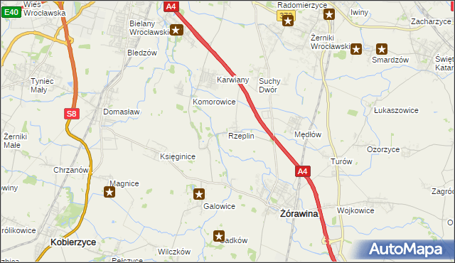 mapa Rzeplin gmina Żórawina, Rzeplin gmina Żórawina na mapie Targeo
