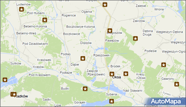 mapa Rzeszówek gmina Oksa, Rzeszówek gmina Oksa na mapie Targeo