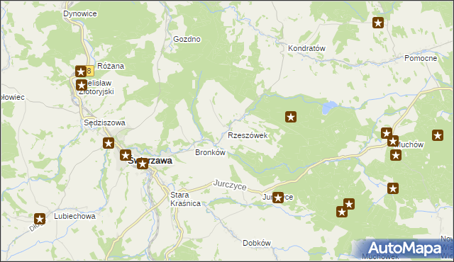 mapa Rzeszówek gmina Świerzawa, Rzeszówek gmina Świerzawa na mapie Targeo