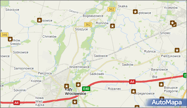 mapa Sadowice gmina Kąty Wrocławskie, Sadowice gmina Kąty Wrocławskie na mapie Targeo