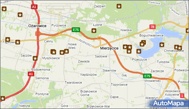 mapa Sadowie gmina Mierzęcice, Sadowie gmina Mierzęcice na mapie Targeo