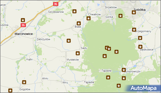 mapa Sady gmina Marcinowice, Sady gmina Marcinowice na mapie Targeo