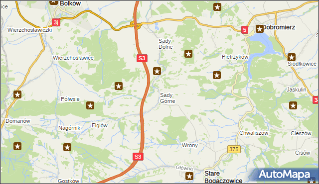 mapa Sady Górne, Sady Górne na mapie Targeo