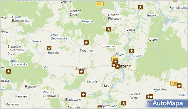 mapa Sambórz gmina Burzenin, Sambórz gmina Burzenin na mapie Targeo