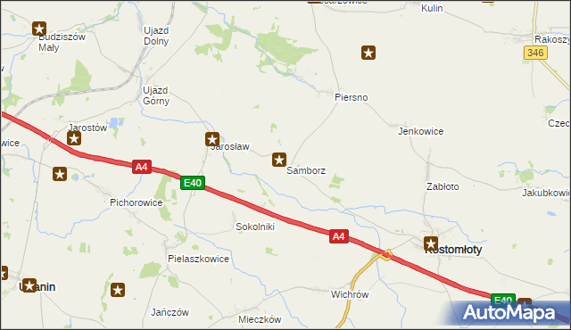 mapa Samborz gmina Kostomłoty, Samborz gmina Kostomłoty na mapie Targeo