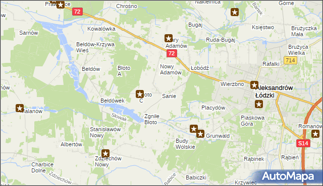 mapa Sanie gmina Aleksandrów Łódzki, Sanie gmina Aleksandrów Łódzki na mapie Targeo