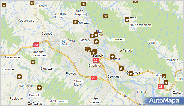 mapa Sanok, Sanok na mapie Targeo