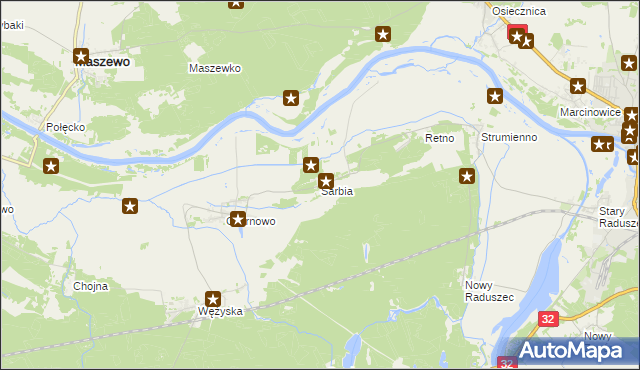 mapa Sarbia gmina Krosno Odrzańskie, Sarbia gmina Krosno Odrzańskie na mapie Targeo