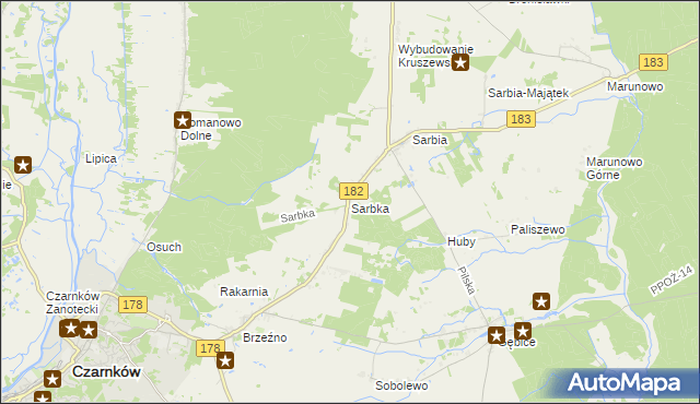 mapa Sarbka gmina Czarnków, Sarbka gmina Czarnków na mapie Targeo