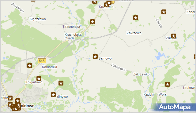 mapa Sarnowo gmina Kozłowo, Sarnowo gmina Kozłowo na mapie Targeo