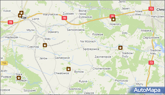 mapa Sędziejowice gmina Chmielnik, Sędziejowice gmina Chmielnik na mapie Targeo