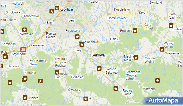 mapa Sękowa, Sękowa na mapie Targeo