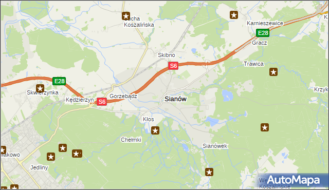 mapa Sianów, Sianów na mapie Targeo