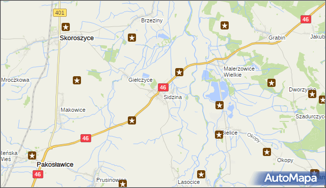 mapa Sidzina gmina Skoroszyce, Sidzina gmina Skoroszyce na mapie Targeo