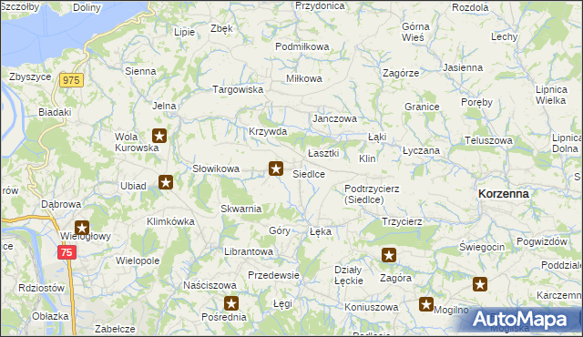 mapa Siedlce gmina Korzenna, Siedlce gmina Korzenna na mapie Targeo