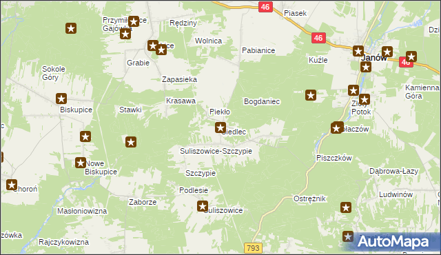 mapa Siedlec gmina Janów, Siedlec gmina Janów na mapie Targeo