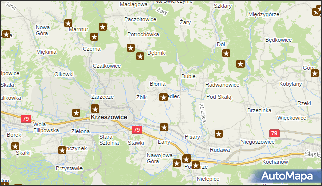 mapa Siedlec gmina Krzeszowice, Siedlec gmina Krzeszowice na mapie Targeo