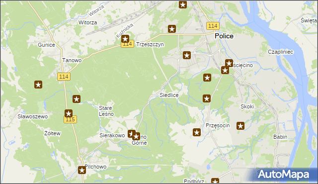 mapa Siedlice gmina Police, Siedlice gmina Police na mapie Targeo