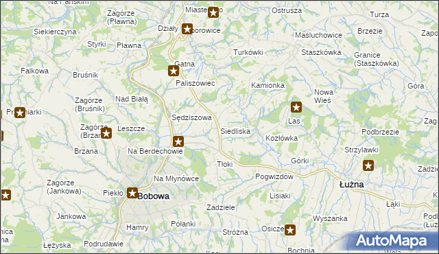 mapa Siedliska gmina Bobowa, Siedliska gmina Bobowa na mapie Targeo