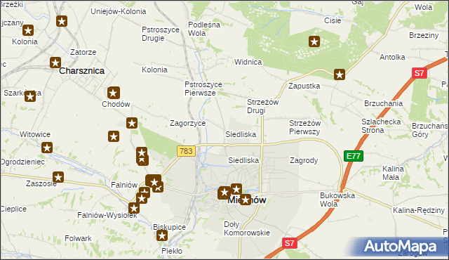 mapa Siedliska gmina Miechów, Siedliska gmina Miechów na mapie Targeo