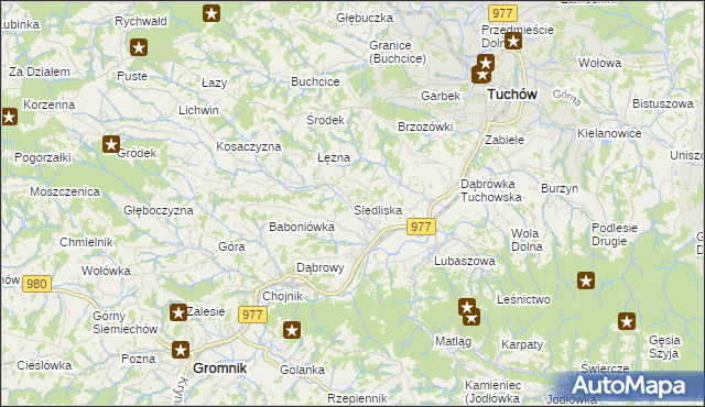 mapa Siedliska gmina Tuchów, Siedliska gmina Tuchów na mapie Targeo