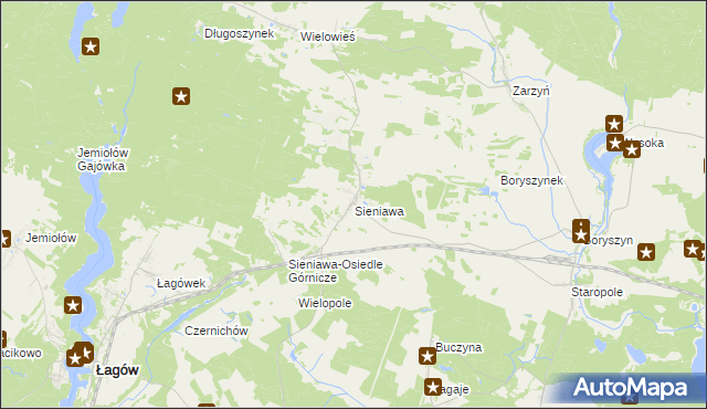 mapa Sieniawa gmina Łagów, Sieniawa gmina Łagów na mapie Targeo