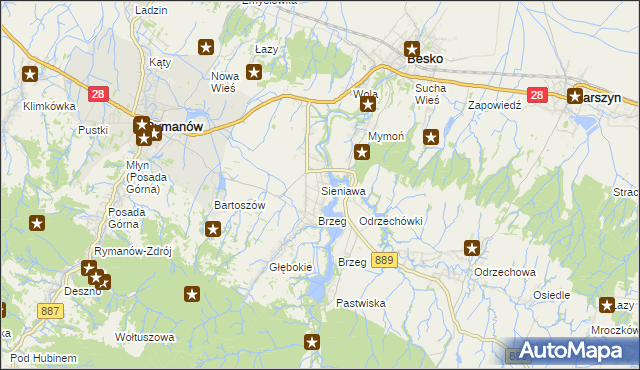 mapa Sieniawa gmina Rymanów, Sieniawa gmina Rymanów na mapie Targeo