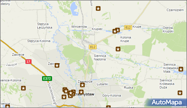 mapa Siennica Nadolna gmina Krasnystaw, Siennica Nadolna gmina Krasnystaw na mapie Targeo