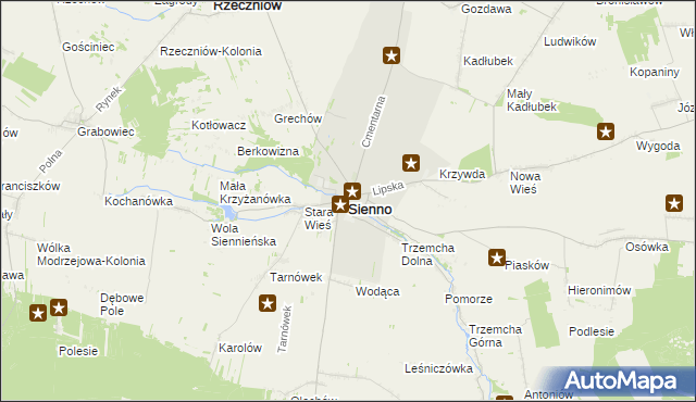 mapa Sienno powiat lipski, Sienno powiat lipski na mapie Targeo