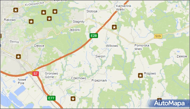 mapa Sierpin, Sierpin na mapie Targeo