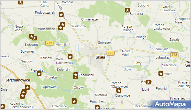 mapa Skała powiat krakowski, Skała powiat krakowski na mapie Targeo