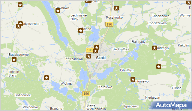 mapa Skoki powiat wągrowiecki, Skoki powiat wągrowiecki na mapie Targeo