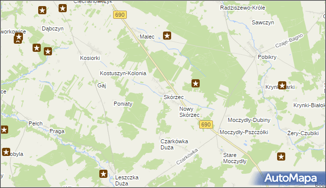 mapa Skórzec gmina Ciechanowiec, Skórzec gmina Ciechanowiec na mapie Targeo