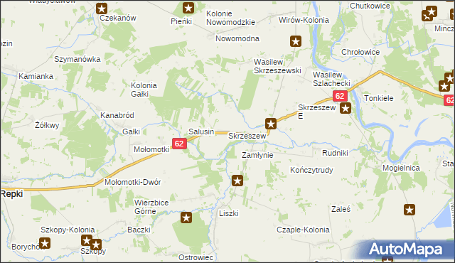 mapa Skrzeszew gmina Repki, Skrzeszew gmina Repki na mapie Targeo
