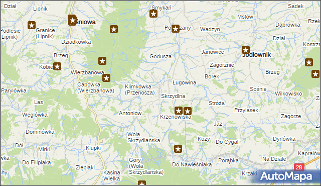 mapa Skrzydlna, Skrzydlna na mapie Targeo