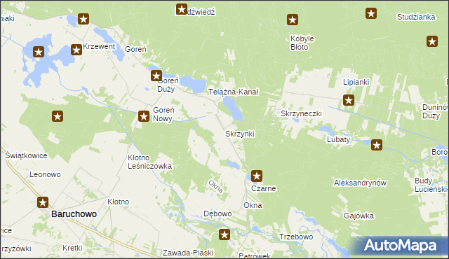 mapa Skrzynki gmina Baruchowo, Skrzynki gmina Baruchowo na mapie Targeo