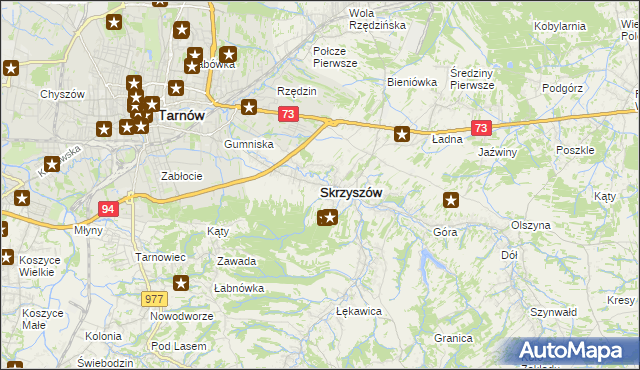 mapa Skrzyszów powiat tarnowski, Skrzyszów powiat tarnowski na mapie Targeo