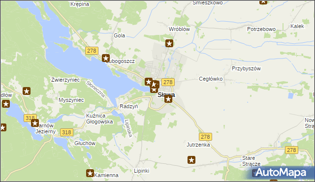 mapa Sława powiat wschowski, Sława powiat wschowski na mapie Targeo