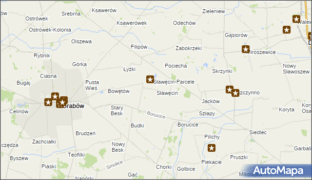 mapa Sławęcin gmina Grabów, Sławęcin gmina Grabów na mapie Targeo