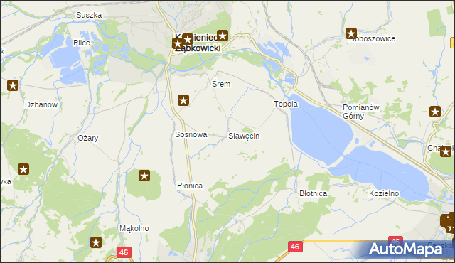 mapa Sławęcin gmina Kamieniec Ząbkowicki, Sławęcin gmina Kamieniec Ząbkowicki na mapie Targeo