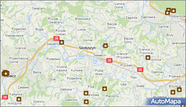 mapa Sławęcin gmina Skołyszyn, Sławęcin gmina Skołyszyn na mapie Targeo